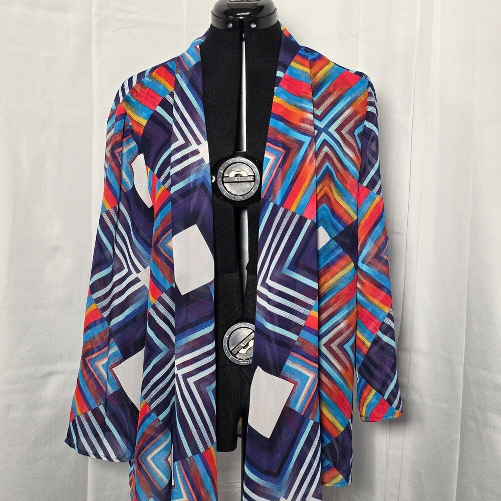 Chenault Kimono Cardigan Women’s L Multi Color Open Front Draped USA Made